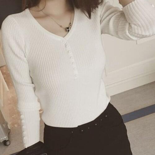 Fashion Sweater Women 2021 New Autumn and Winter Clothes Slim V-neck Knitted Pullover Long Sleeve Bottoming Shirt Women 16290