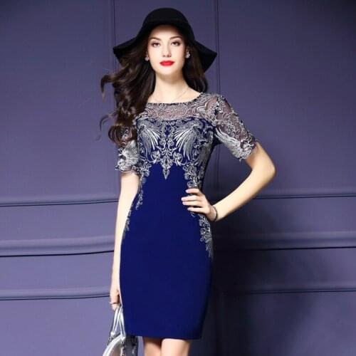 Dress new vintage Spring fashion office lady Womens Clothing Europe embroidery Dress Plus Size XXXL summer Flower dresses