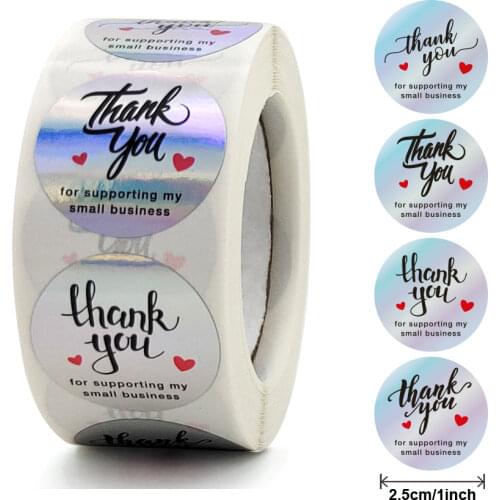 100-500PCS Round Waterproof Art Paper Glitter Holographic Thank You Seal Stickers Self-adhesive Label Package Decoration Supply