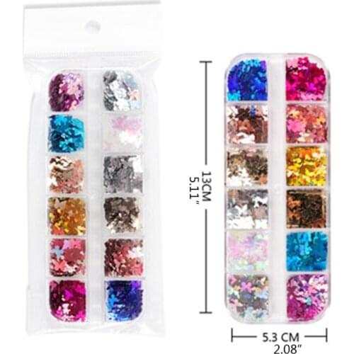 12 Grids Holographic Glitter Butterfly Shape Sequins Epoxy Resin Filling Flakes M2EA