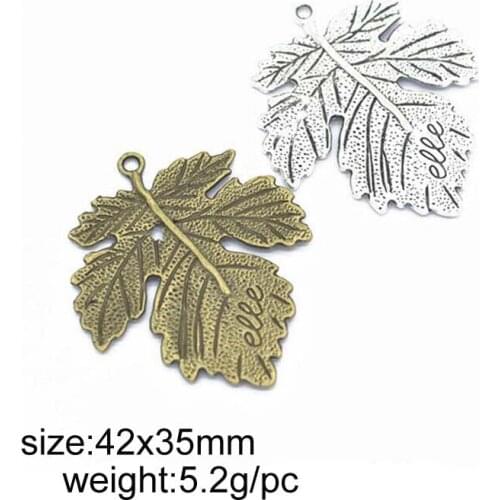 20pcs 42*35mm Vintage Tibetan Silver/Bronze Alloy Leaf Charms Pendant Fit For DIY Bracelet Necklace