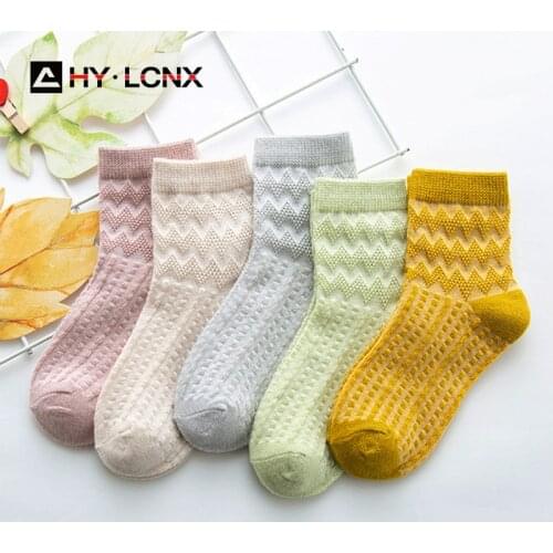 5 Pairs/Lot Autumn Spring Baby Socks Children Soft Cotton Solid Color Mesh Sock For 0-12Y Boy Girl For Babies Toddlers Kids