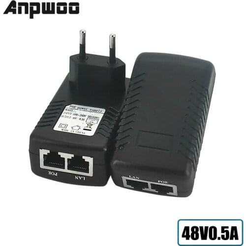 ANPWOO POE injector Ethernet CCTV Power Adapter 15.4W,POE pin4/5(+),7/8(-) Compatible with IEEE802.3af for CCTV IP cameras