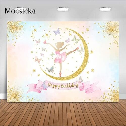 Butterfly Birthday Backdrop Golden Ballet Party Decorations Newborn Kids Cake Smash Portrait Background for Photo Studio Props