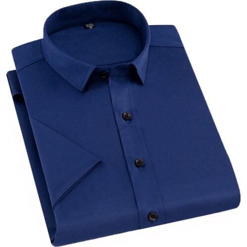 Aoliwen brand Short Sleeve Easy Care Solid Color Dress Shirt Comfortable Soft Bamboo Suitable for Business Office Formal Shirt