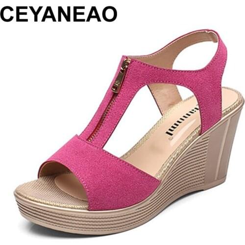 CEYANEAO Women Sandals Plus Size 43 Wedge Sandals Platform Summer Women Shoes Peep Toe Ladies Sandals 2019 Famale Classic Sandal