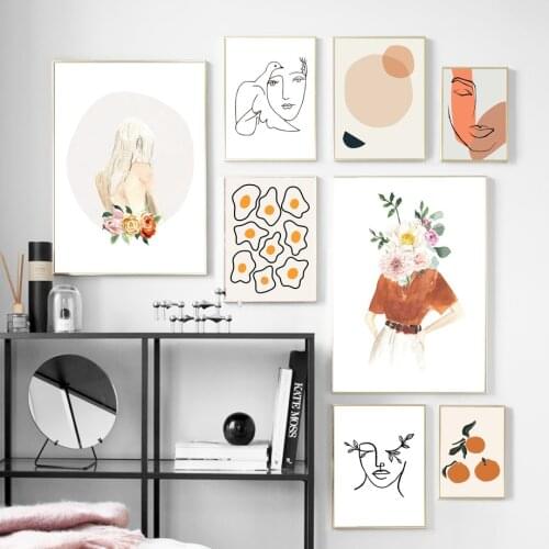 Flower Beauty Face Lines Abstract Canvas Painting Decorative Nordic Wall Posters For Living Room Decoration Home Decor