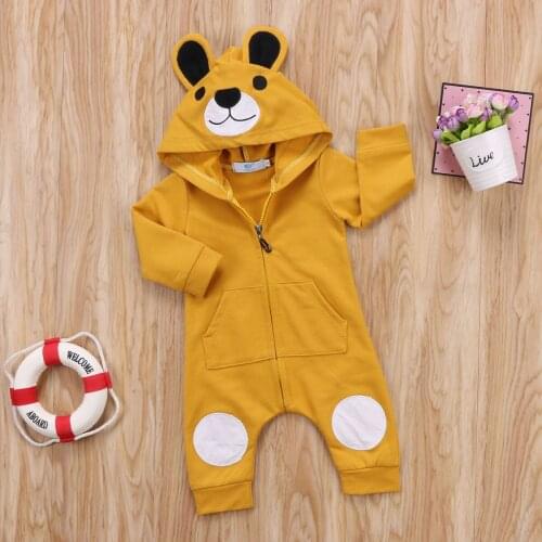 Hot Cute Bear Newborn Infant Baby Boy Girl Kid Cotton Long Sleeve Spring Hooded Romper Jumpsuit Clothes Outfit