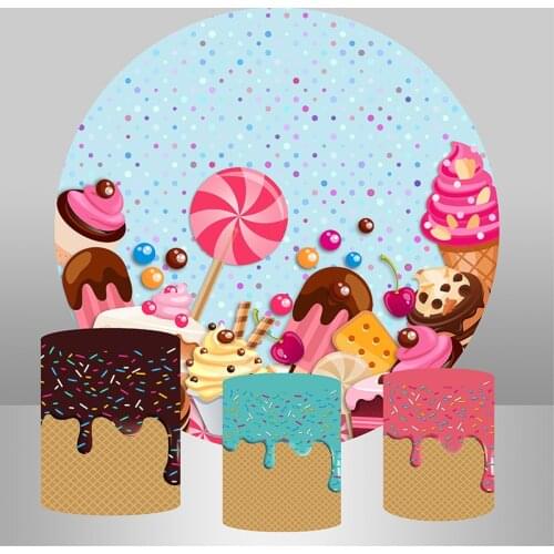 Newborn Photocall Photo Studio Pink Candy Dessert Donut Lollipop Photo Backgrounds Baby Birthday Party Circle Round Backdrops