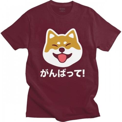 Kawaii Shiba Inu T-shirt Men Short-Sleeve Never Give Up Japanese Dog Shirt Graphic Tshirt Pre-shrunk Cotton Tee Tops Merchandise