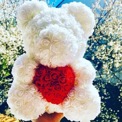 "Hot 25cm Artificial Rose Heart Teddy Bear Handmade Bear of Roses Valentines Day Wedding for Women Flower Style Material Type"