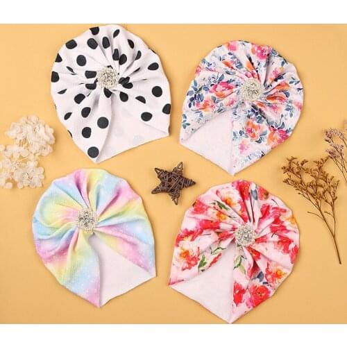 Cute Pearl Baby Hat Flower Leopard Dot Print Baby Girls Hat Turban Soft Newborn Infant Toddler Cap Beanies Headwrap