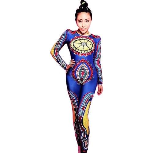 Sparkly Diamonds Embroidery Jumpsuits Long Sleeve Tight Stretch Bodysuit Nightclub Costumes Prom Party Birthday Celebrate Romper