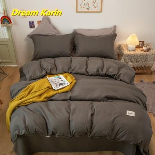 Japan Style Duvet Cover Set Solid Simplicity Color Bedclothes Quilt Cover 4Pcs Single Double Twin Queen King 220x240 Bedding Set