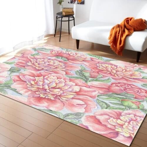 Pink Peony Flower Watercolor Painting Carpet Bedroom Room Bedside Blanket Rug for Living Room Cloakroom Carpet Bedroom Decor