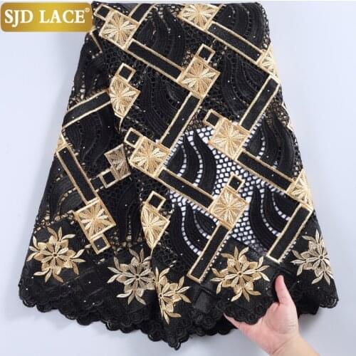SJD LACE Black and Golden Water Soluble Guipure Cord Laces High Quality African Lace Fabric For Wedding Party Dress Sewing A2241