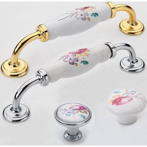 JD Furniture Handle Ceramic European Flower Modern 96mm Style Pastoral Cabinet Wardrobe Drawer Single