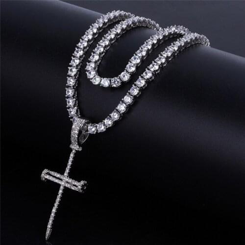 Fashion Hip Hop Cross Nail Necklace 4 Styles AAA Cubic Zircon Pendant With Tennis Chain Rock Style Jewelry