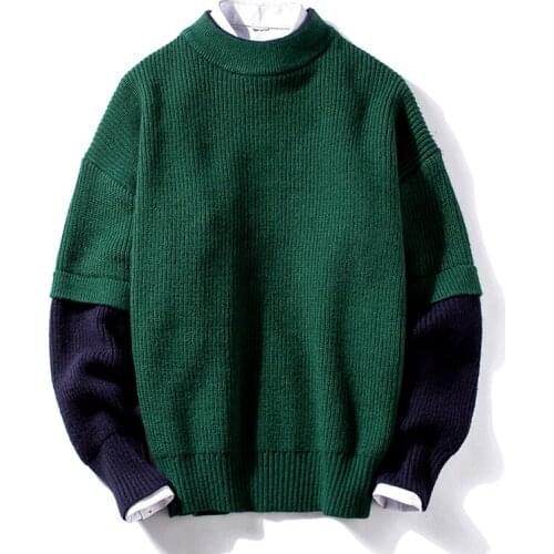 2021 New Fashion Autumn Winter Mens Thickness Knitted Pullover Male O-neck Comfortable Warm Loose Casual Sweaters Stitching Pop