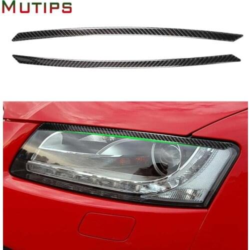 Mutips Carbon Fiber Headlight Eyebrow Eyelid Sticker Front Head Lamp Cover Trim for Audi A4 A4L B8 A5 2009-2016 Auto accessories
