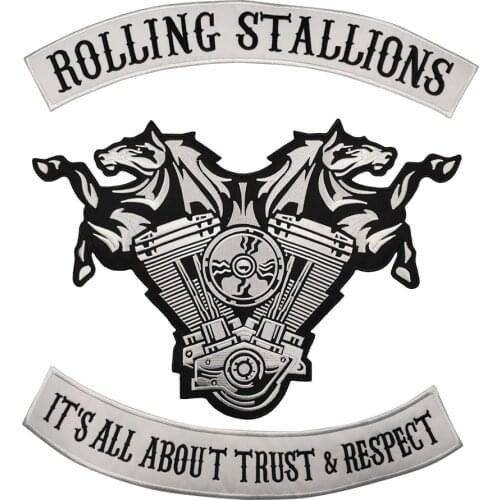 Rolling Stallions Embroidery Iron on Patch for Clothing DIY Appliqued Motorcycle Biker Jacket Vest Sticker on Clothes Accessory