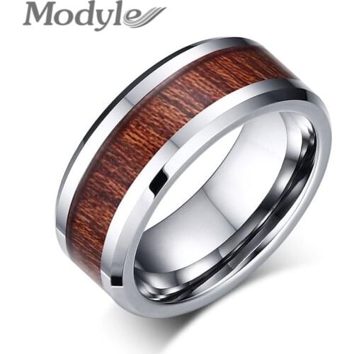 Modyle 2021 New Tungsten Carbide Ring Mens Wedding Ring Retro Wood Grain Design Fashion Party Gift