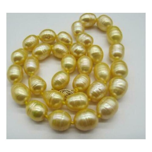Genuine 18inch 11-13mm Akoya South Sea Golden Pearl Necklace 14k Gold Clasp