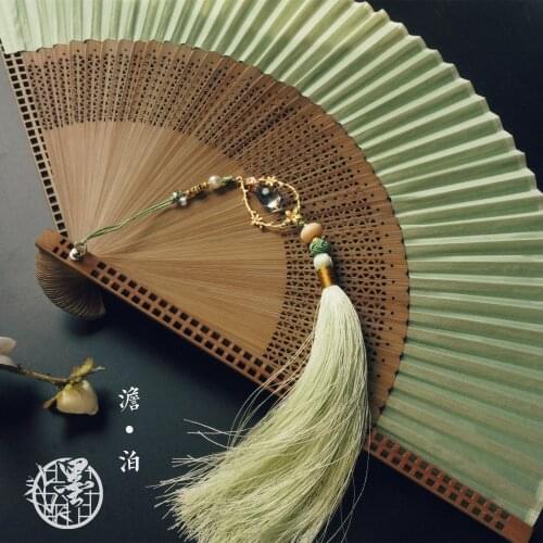 Handmade nature jade bead green tassel fan pendants bag hanfu Clothing Accessories charms