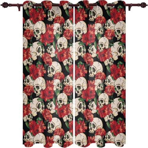 Rose Flower Skull Semi-blackout Curtains For Living Room Curtains For Bedroom Curtains Curtain Fabrics Finished Hanging Curtains