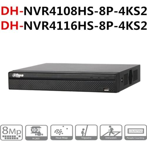 Dahua NVR POE NVR4108HS-8P-4KS2 NVR4116HS-8P-4KS2 8CH 16CH Compact 1U 8PoE 4K H.265 Lite Network Video Recorder onvif With logo