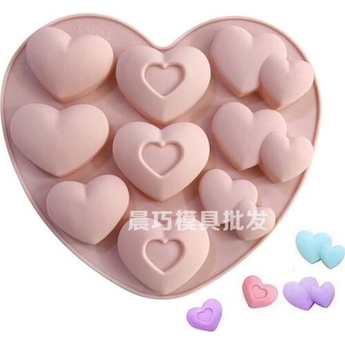9 conjoined heart-shaped jelly white cold powder drops of glued pudding mousse cake silicone mold nine holes love