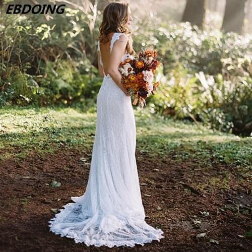 Vestidos De Novia New Arrive Sheath Wedding Dress Lace V-neck Neckline Sweep Train Plus Size Bride Dress Prom Wedding Gown