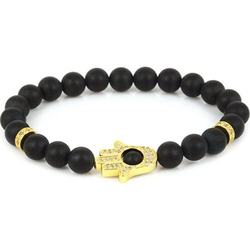 Buddha Yoga Lucky Bracelets CZ Beads Evil Eye Bracelet Women Men Black Onyx Beads Bangle Fatima Hand Hamsa Bracelets Femme