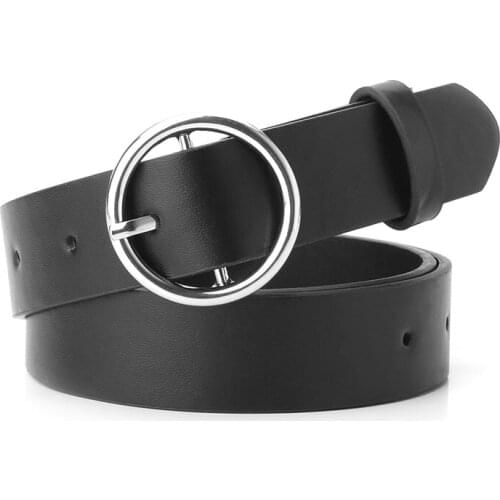 Ladys belt Simple style versatile black student jeans with a classic round buckle belt for girls gift PY08