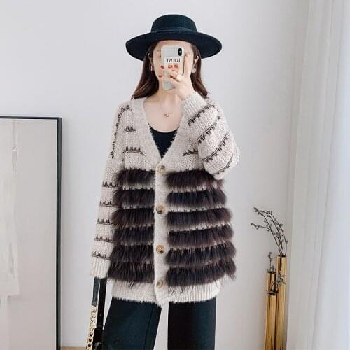 Fur coat womens mid-length New new autumn and winter cardigan wool knit lazy fox fur coat
