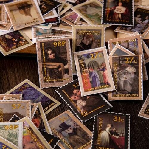 100 pcs/Package Stamp Sticker Decorative Diary Diary Gift Scrapbook Retro Creative DIY Stationery Sticker Aesthetic