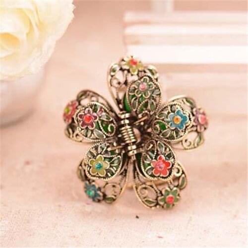 2019 Charm Enamel Colorful Flowers Hair Claws Hair Jewelry Gold Color Rhinestone Crystal Big Hair Clip Crab Wedding Accessories