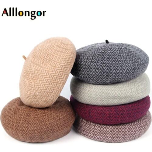Wool beret hat femme Fashion Autumn 2020 Winter striped Plaid Print British Style Women Berets boinas para mujer