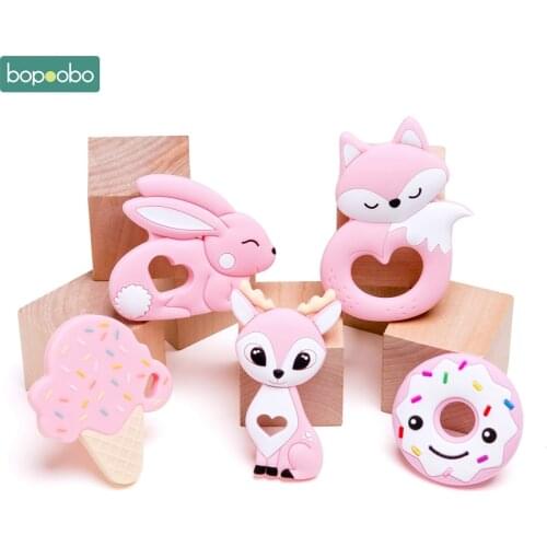 Bopoobo 1pc Baby Teether Silicone Pig Food Grade Brid Teether Nursing Teething Necklace Accessories Baby Products Safe Toys