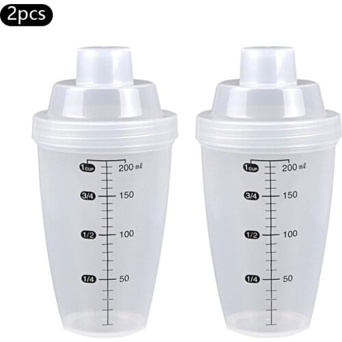 2pcs Shaker Cup 200ml Transparent Measuring Shake Cup Fitness Protein Powder Mixing Cup Bar Cocktail Wine Beer Mixing Cup