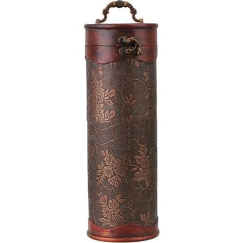 Cylinder Vintage Retro Wooden Vintage Wine Bottle Storage Gift Box Case Holder