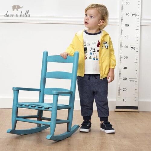 DBJ12902-1 dave bella baby boy solid jacket spring children fashion outerwear kids zipper hooded coat