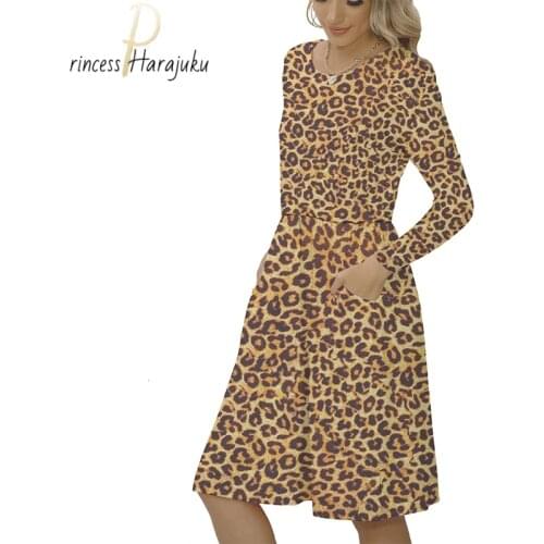 Aesthetic Women Plus Size Autumn Winter Vintage Party Dress Small Floral Casual O-neck Dress A Line Full High Waist Mid Dress