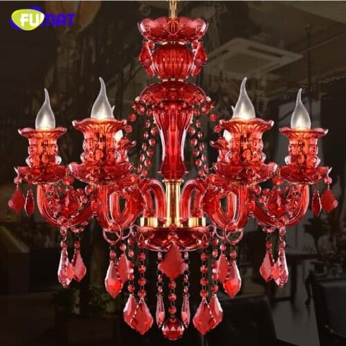 FUMAT Red Crystal Chandelier Fashion Modern Crystal Light Candle Home Lighting Living Room Dinning Room Cafe Retro Chandeliers