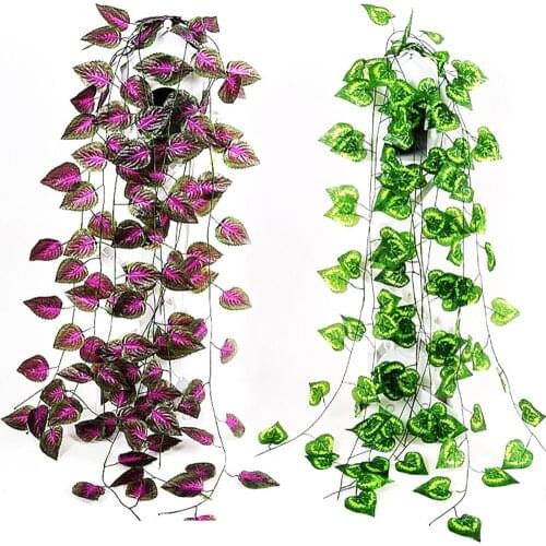 1 Pc Artificial Fake Plant Leaves Hanging Vine Decoration Vivid Rattan Leaf Garland Garden DIY Stage Party Wedding Decor