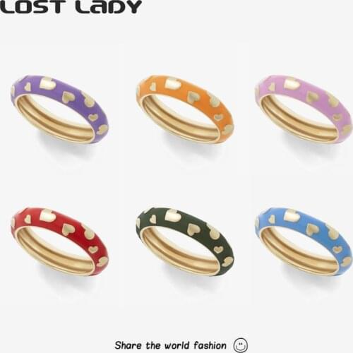 Lost Lady Fashion Heart Surround Rings For Women Simple Enamel Alloy Multicolor Finger Rings Wholesale Accessories Party Gifts