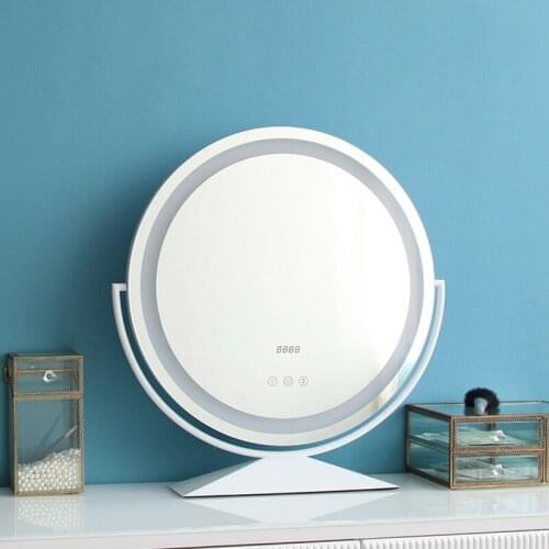 Round Smart Bedroom Desktop Vanity Mirror LED Three Color With Lamp Large Home Decor HD 360° Rotation Mirror Beauty Light Mirror