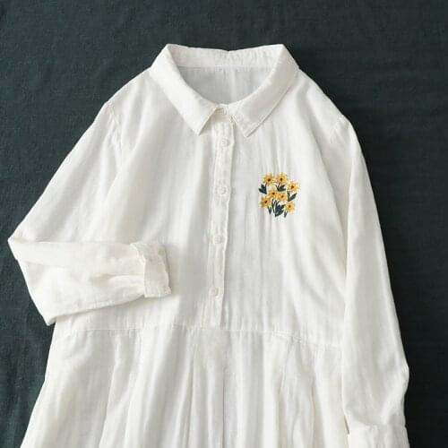 Lamtrip Unique Soft Cotton Yarn Peter Pan Collar Long Sleeve Sunflowers Embroidery Dress 2021 Summer Mori Girl