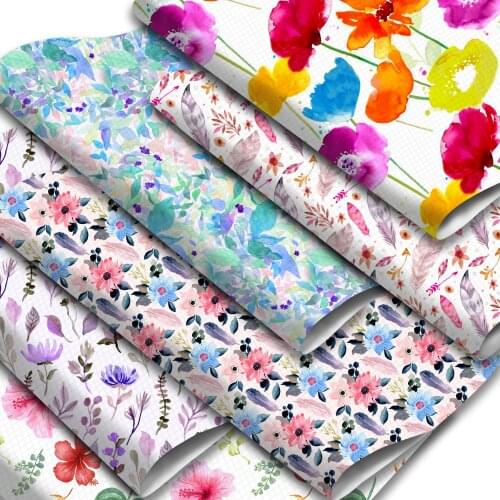 Blossom Floral Printed Faux Leather Sheets Flowers Pattern Synthetic Leather Fabric 20x33cm for Earrings Hair Bows Making