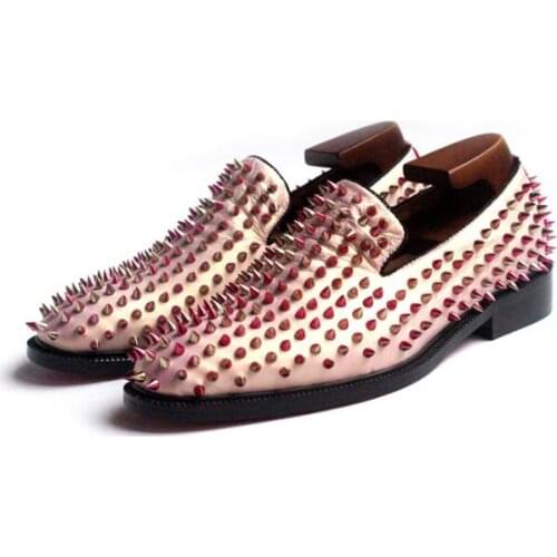 New arrival Dream Color rivet handmade flats casual shoes for men fashion men shoes genuine leather slip on loafers